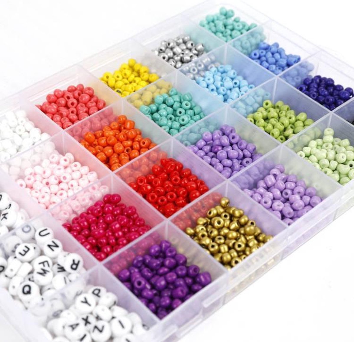 Kralenset - Sieraden Maken - Kralen Set 4mm - Kralen en Bedels - 20 kleuren - Incl. 300 Letter Kralen - Kralendoos - Maak je eigen sieraden - DIY Beads - Kinderen & Volwassenen