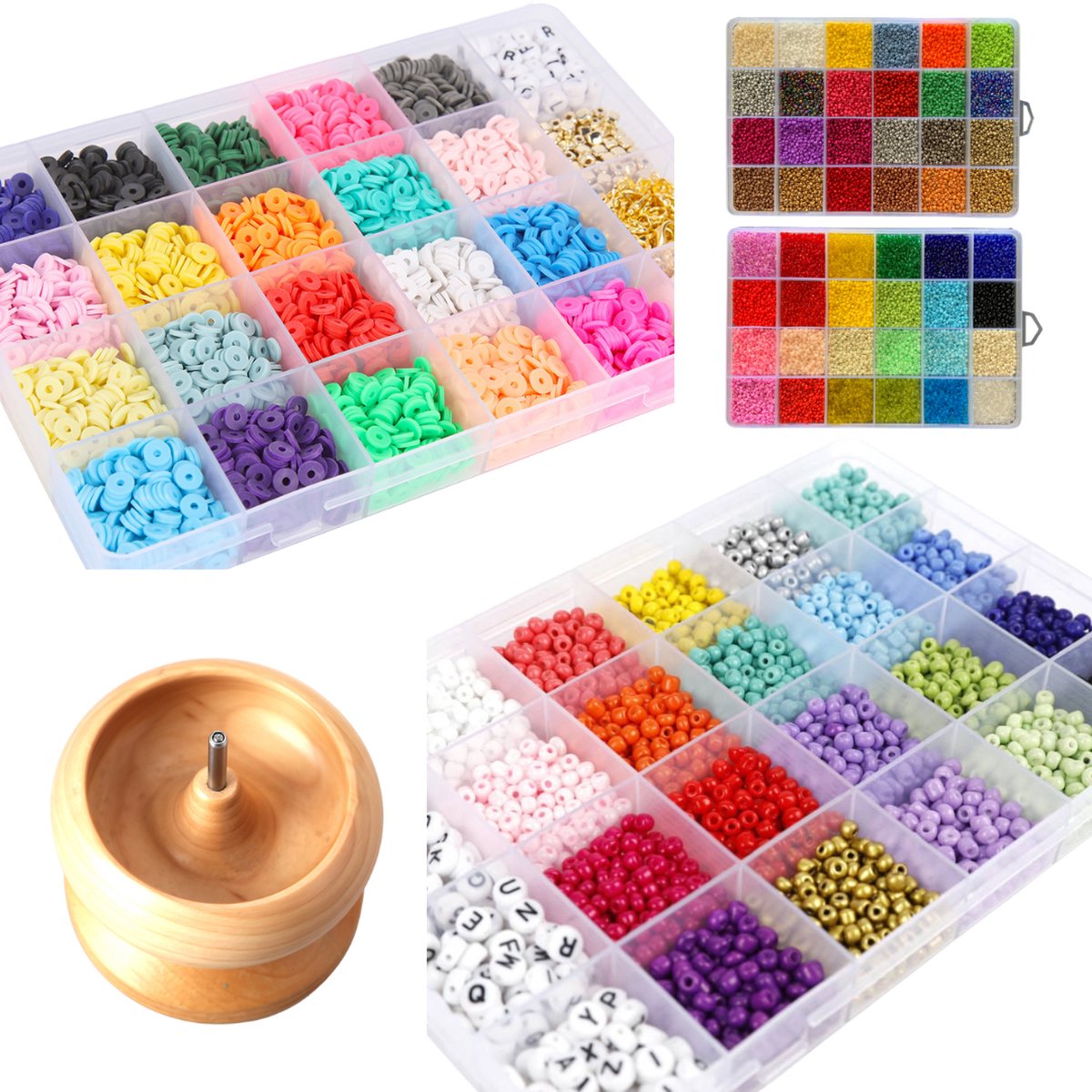 Mega XXXL Kralen Set - 3 soorten Kralen - Katsuki Kralen Set - Platte Kralen - Bead Spinner - 5x Draad - Gereedschap - Smiley Kralen - Letter Kralen -Fruit Kralen - Kerst Kralen - Sinterklaas - Kerst - Cadeau