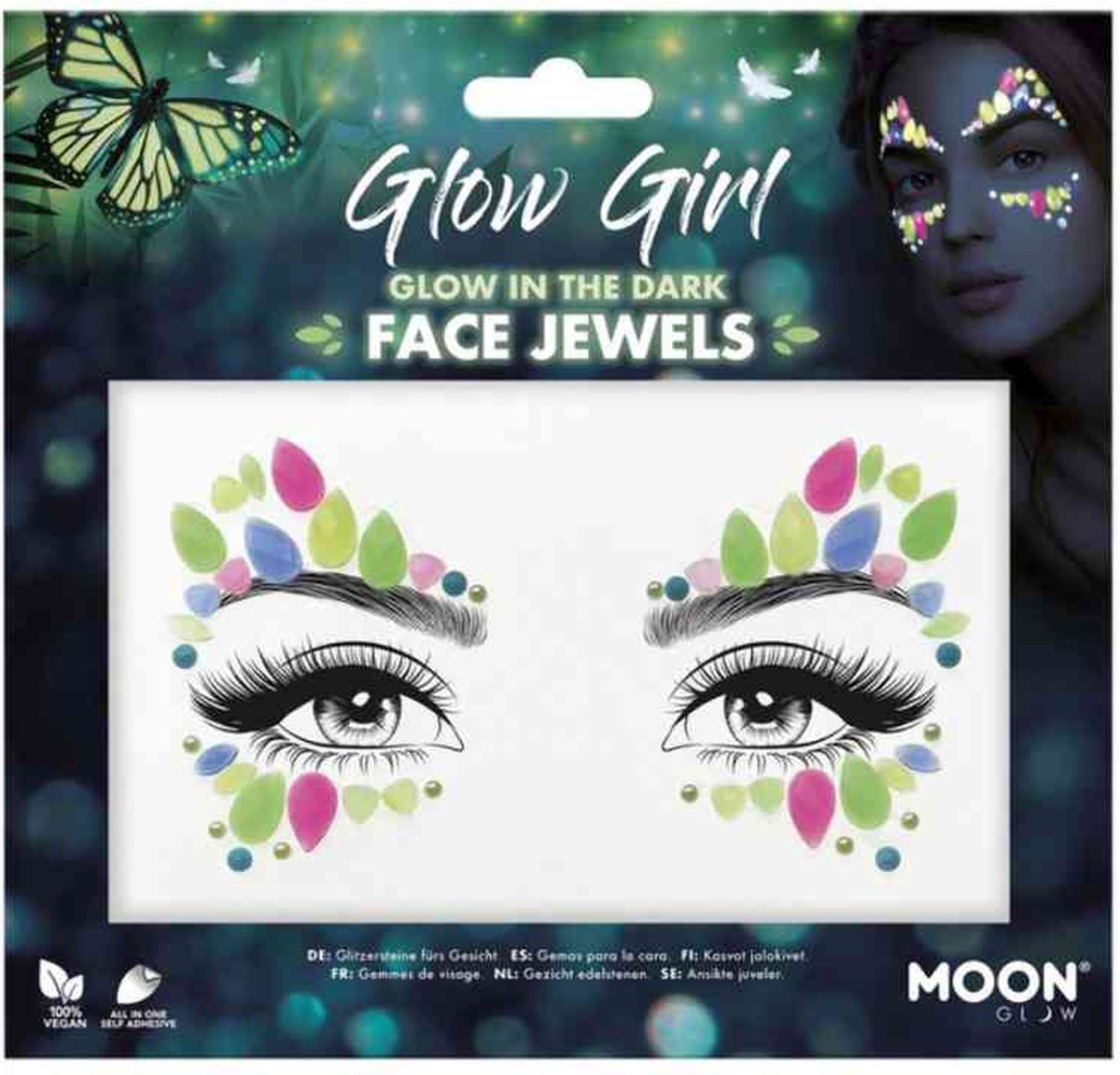 Moon Creations Gezicht Diamanten Sticker Moon Glow - Glow Girl - Glow In The Dark Multicolours