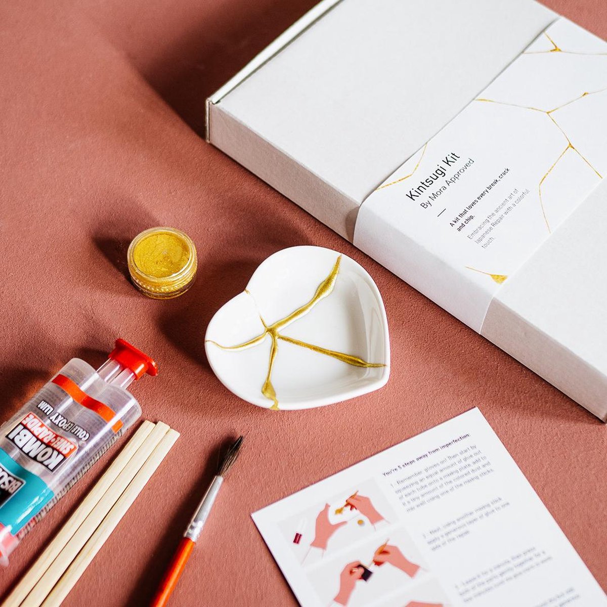 DIY Kintsugi Kit with Ceramic Heart - Goud