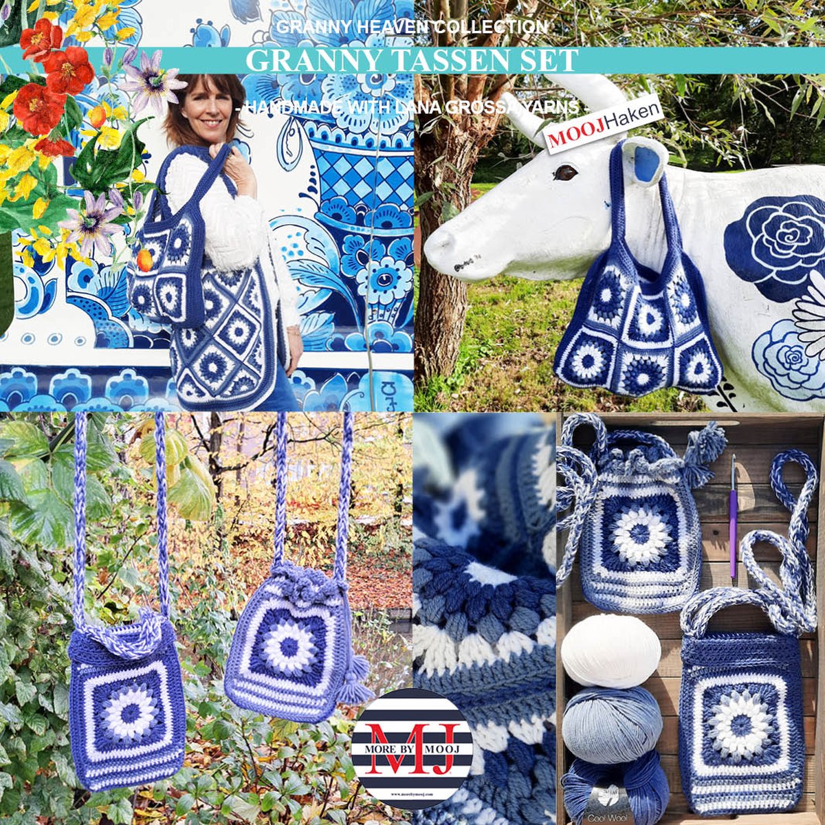 More by Mooj Haakpakket Granny Tassen Set Blue/White