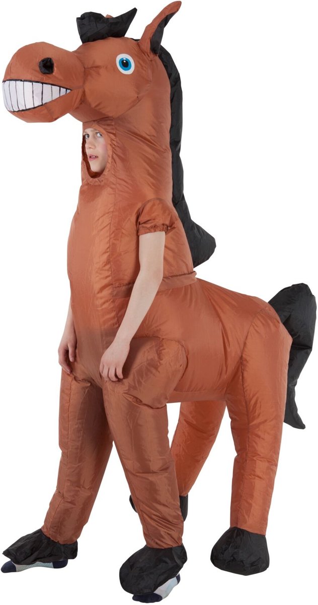 Enorm opblaasbaar Morphsuits™ paard kostuum voor kinderen - Verkleedkleding - Maat 122/152