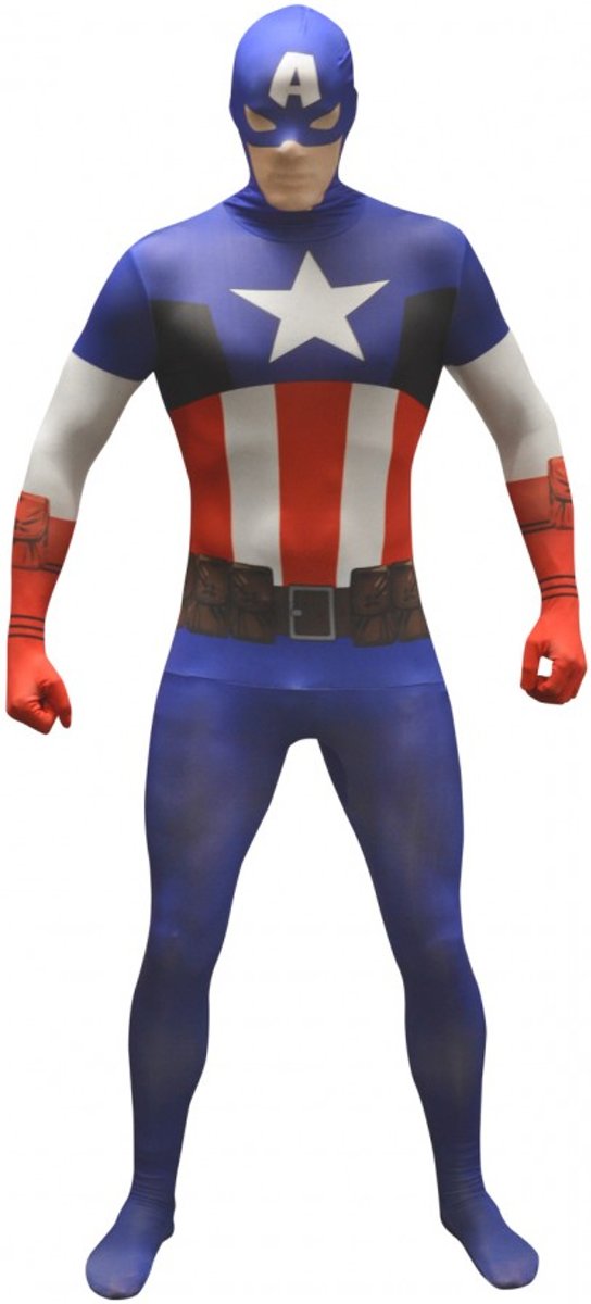 Morphsuits™ Captain America Value Morphsuit - SecondSkin - Verkleedkleding - 146/152 cm