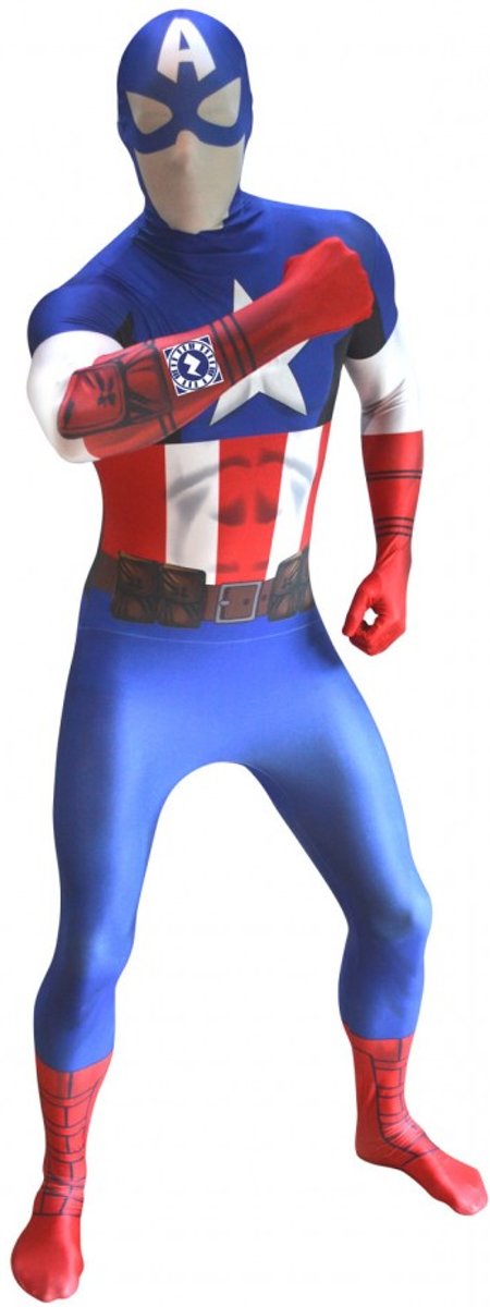 Morphsuits™ Captain America Zapper Morphsuits - SecondSkin - Verkleedkleding - 135/150 cm