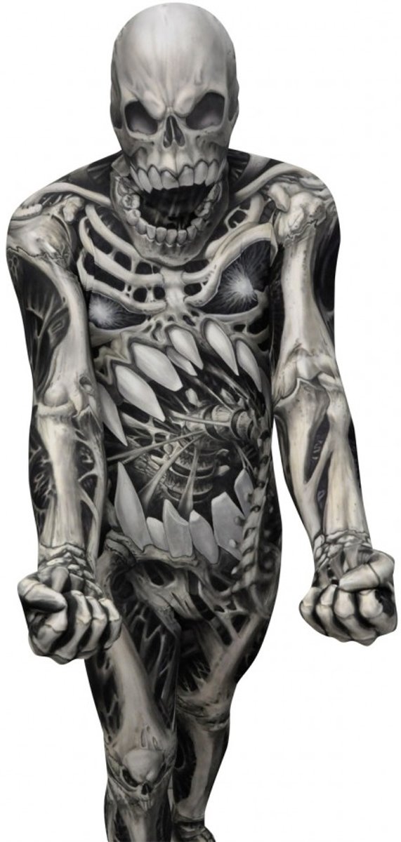 Morphsuits™ Monster: Skull And Bones - SecondSkin - Verkleedkleding - 152/160 cm