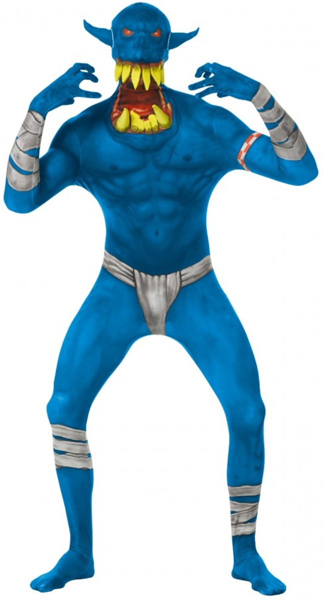 Morphsuits™ Orc Jaw Dropper Blauw - SecondSkin - Verkleedkleding - 164/176 cm