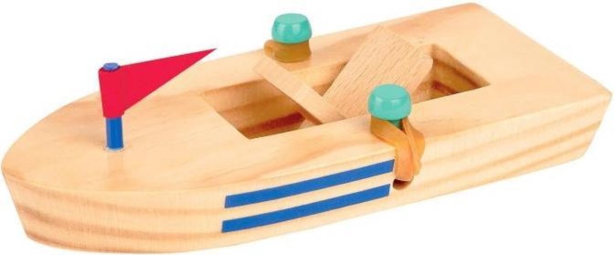 houten boot 15,5 cm blank met rode vlag