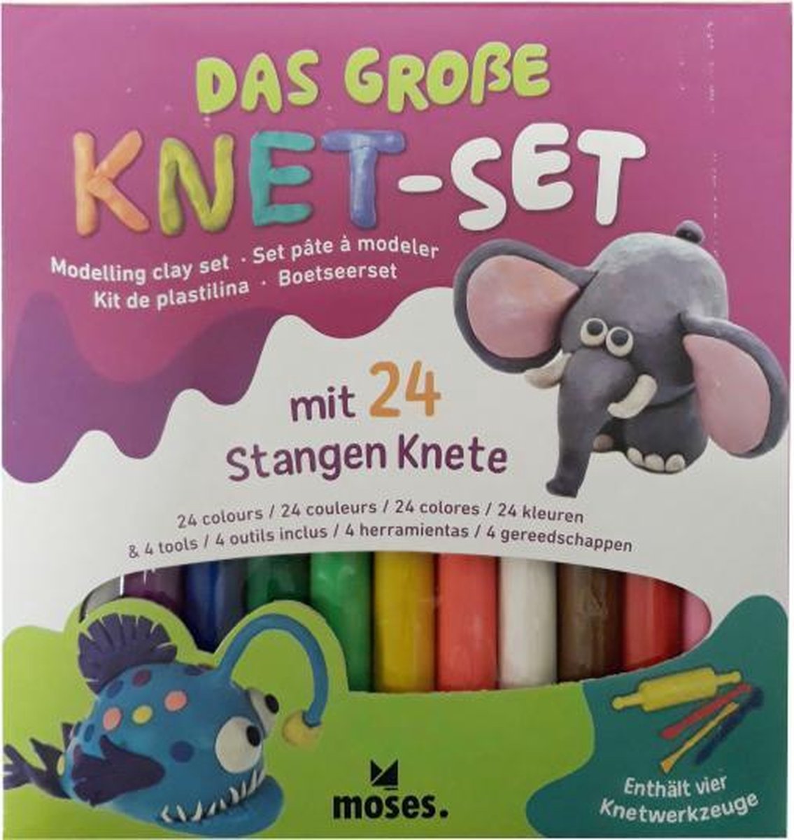 klei-set 24 kleuren met gereedschap 28-delig