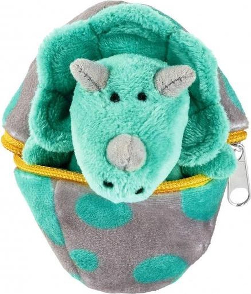 knuffel dino in ei blauw/grijs 9 cm