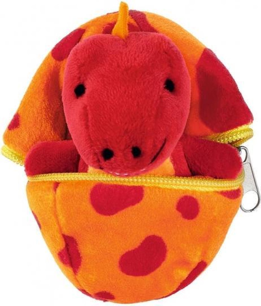 knuffel dino in ei oranje/rood 9 cm