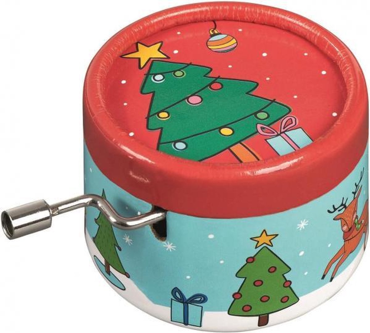 muziekdoosje kerstboom 5,8  x 4 cm karton rood/blauw