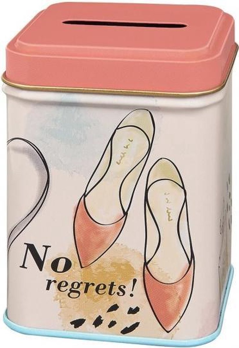 spaarpot No regrets! 8,2 cm roze/beige