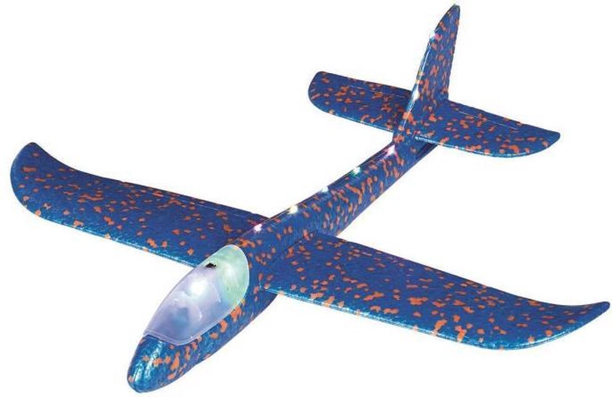 zweefvliegtuig met verlichting junior 47 cm foam blauw