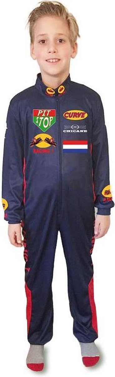 Mottoland Verkleedkostuum Coureur Jongens Donkerblauw Maat 104