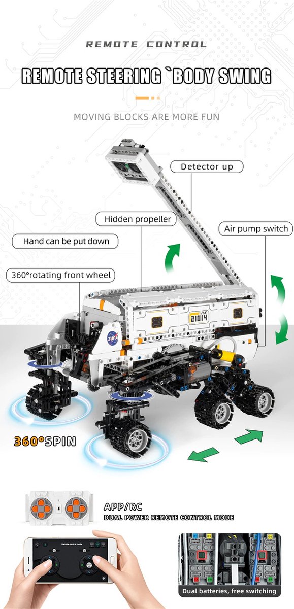 brickparts.nl Mould King 21014 High-Tech Ster Explorer Voertuig Assemblage Auto is compatibel met het bekende merk.