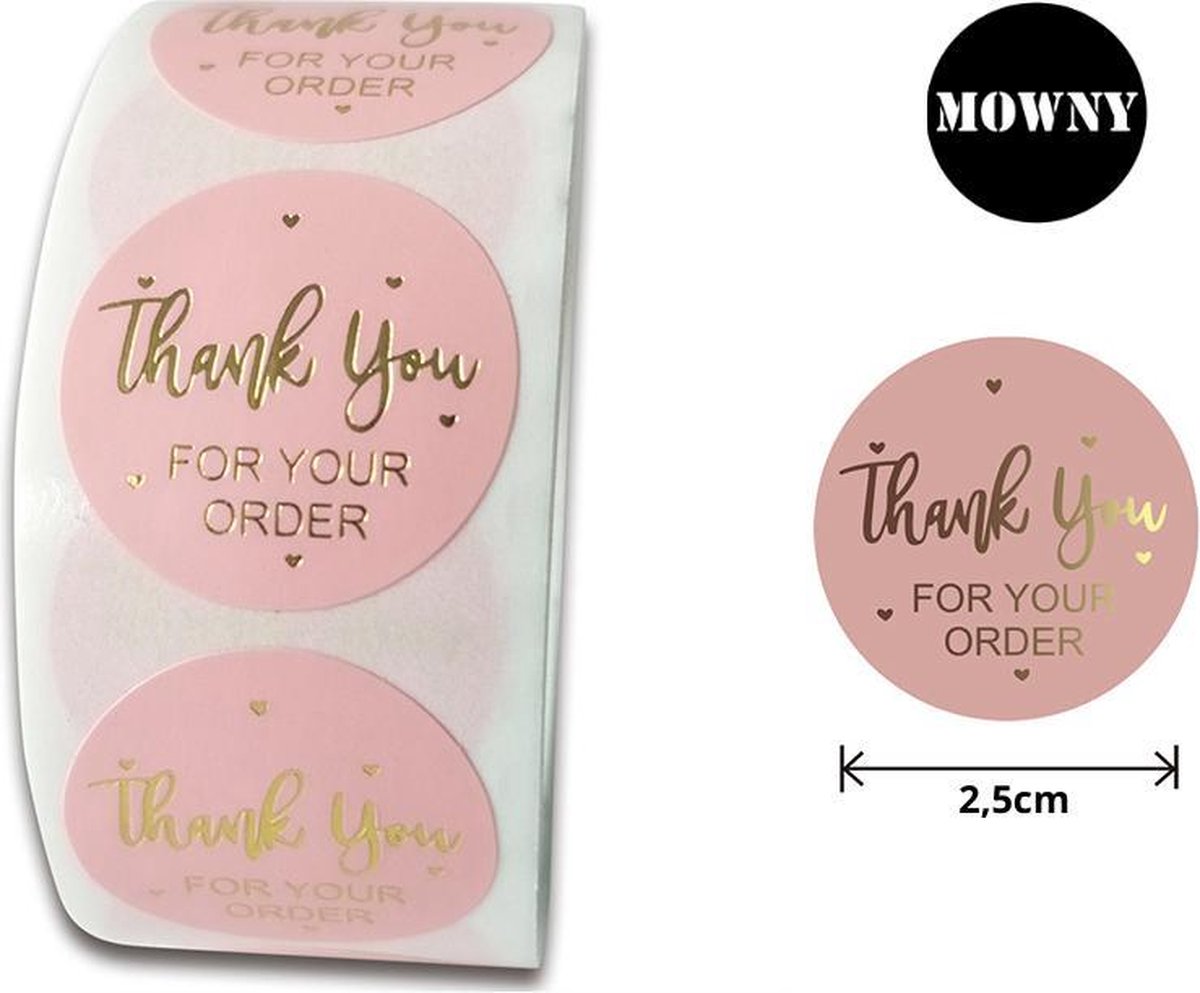 Mowny - Thank you stickers - bedrijf stickers - roze - 500 stuks - webshop - bedankt stickers - stickers op rol - bestelling - order