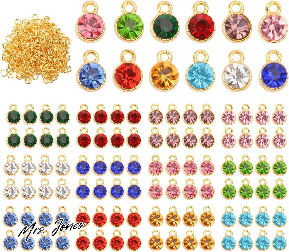   96 stuks ronde kristallen geboortesteen bedels voor het maken van sieraden - armband ketting 12 kleuren .