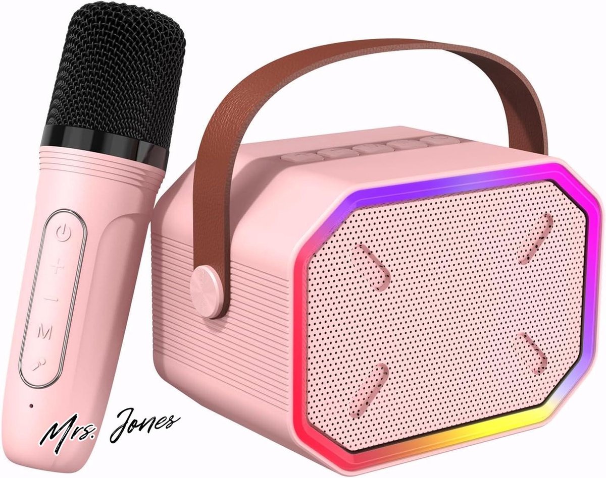   Misilmp Karaokemachine voor kinderen met draadloze microfoon en LEDlampen - muziekspeler en speelgoed - stemwisseleffect - cadeaus voor meisjes (roze) .