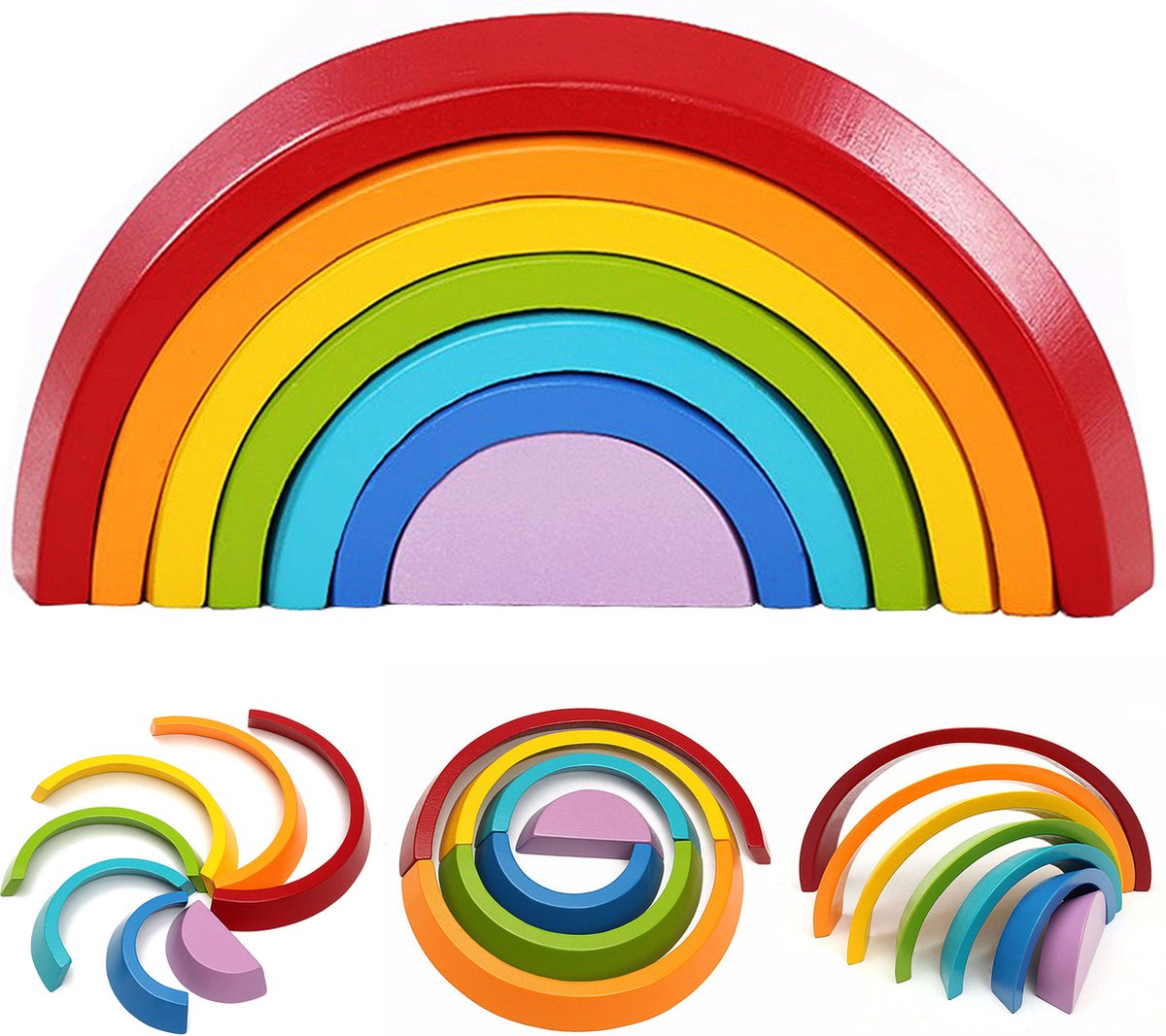 Rainbow Houten blokken - Educatief Speelgoed - Bouwstenen - Houten Regenboog - Puzzelstuk Speelgoed - Geometrie Bouwstenen voor Kinderen Baby Peuters - Geschenken voor kinderen