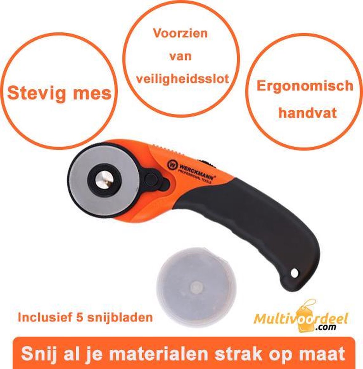 Professionele Werckmann Rolmes Inclusief 5 extra messen met veiligheidssluiting -Rolmes voor Stof, Leer, Papier, Karton, Vezel - Snijmes – Rolmessen – Rolmes 45 mm