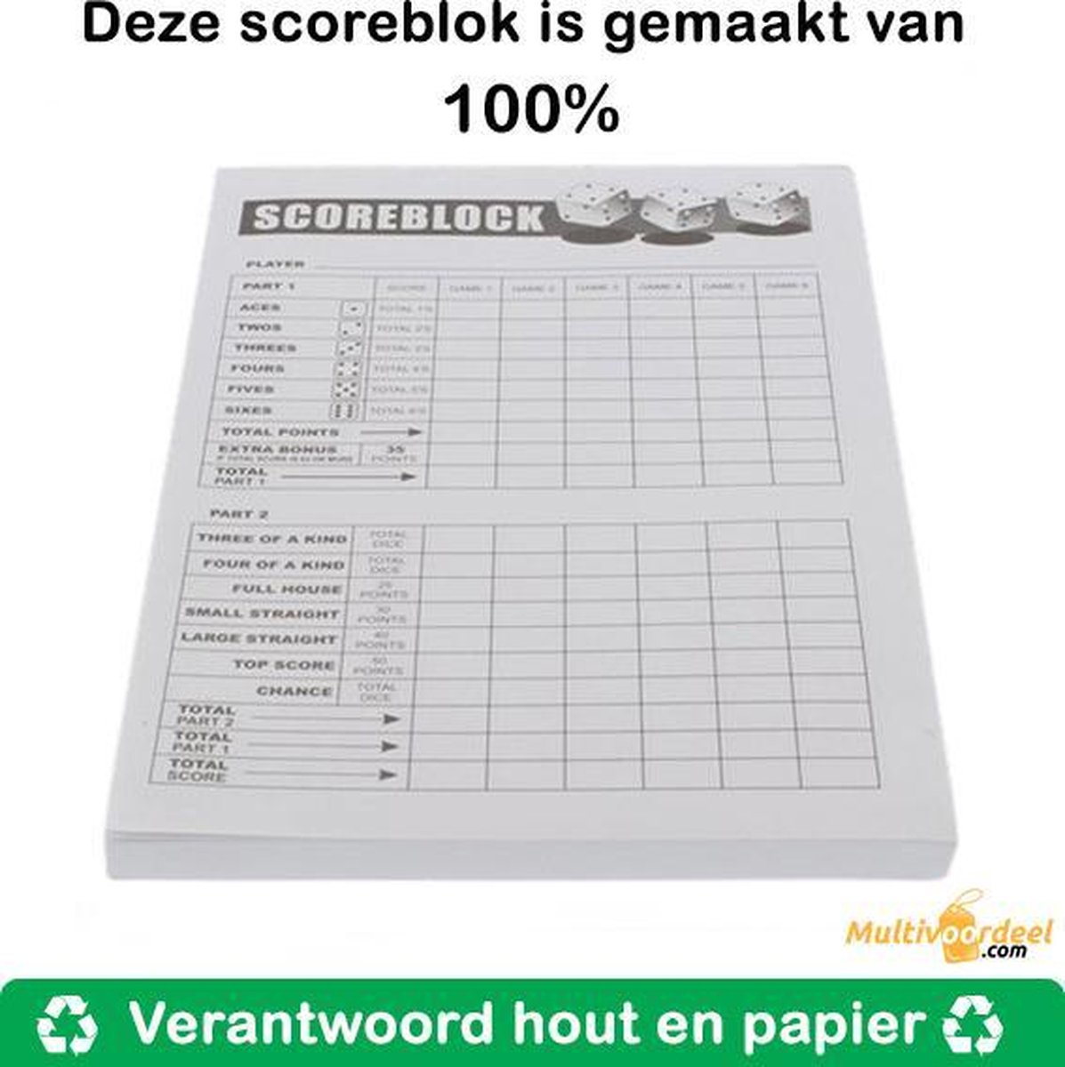 Yahtzee set met Dobbelstenen en Scoreblok – Gezelschapsspel voor volwassenen en kinderen – Speel tot 600 dobbelspellen