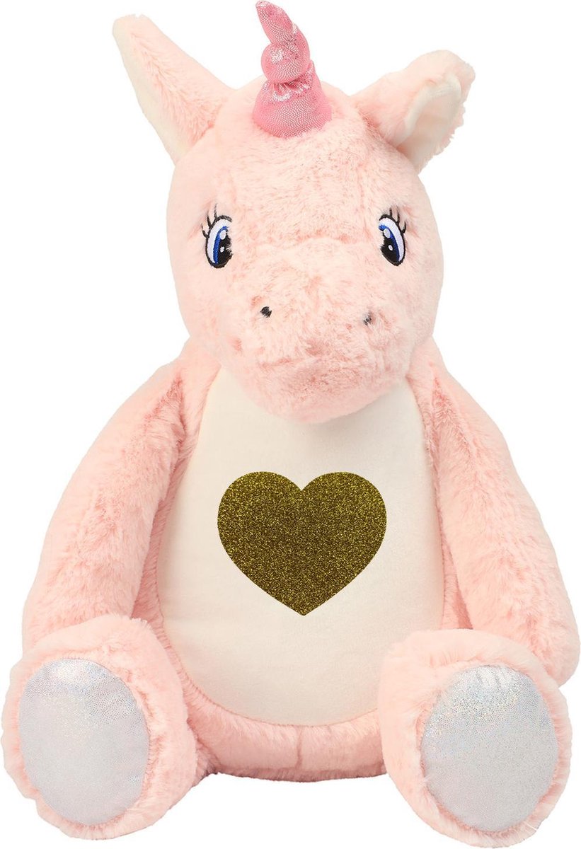 Knuffel unicorn - eenhoorn Knuffel - 38 CM - Inclusief Goud glitter hart bedrukking - Slaapkamer speelgoed Pluche - Verjaardag kinder cadeau decoratie - baby knuffels babyshower geboorte versiering