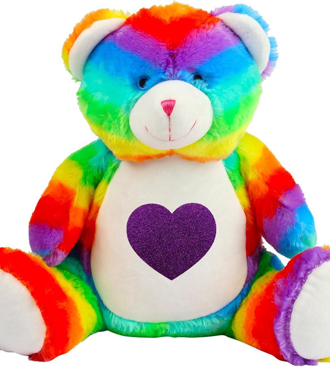 Knuffelbeer regenboog - Knuffel teddybeer - 42 CM - Inclusief paars glitter hart bedrukking - Speelgoed Pluche Beer - Verjaardag kinder cadeau decoratie - baby knuffels babyshower geboorte versiering