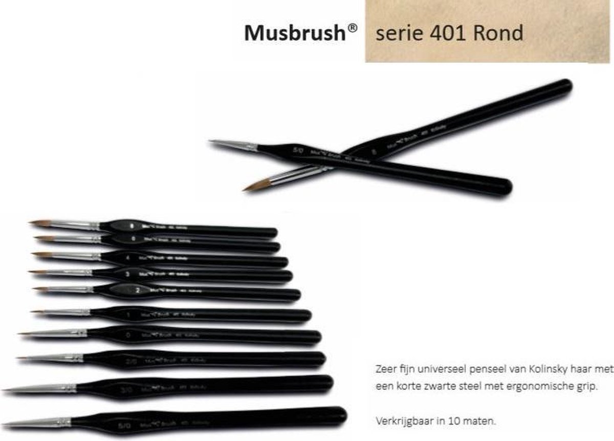 MuBrush serie 401 Set - 10 delig - fijn kolinsky - fijnschilderen