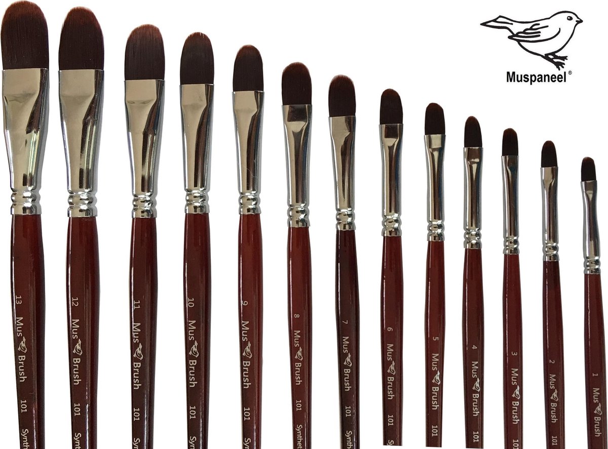 MusBrush Serie 101 - 13 delig - kattentong, lange steel