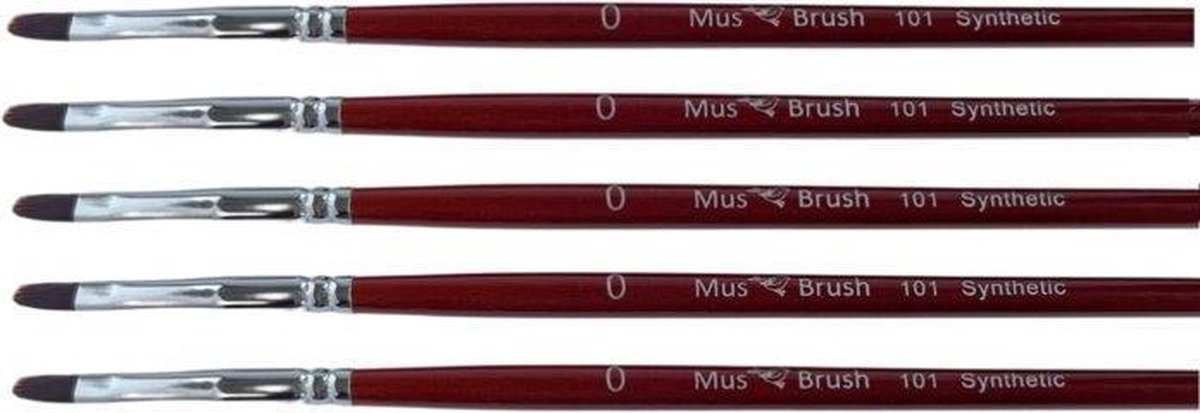 MusBrush Serie 101 - 5 x Nr. 0 - Kattentong - Schilderpenseel - Penselenset