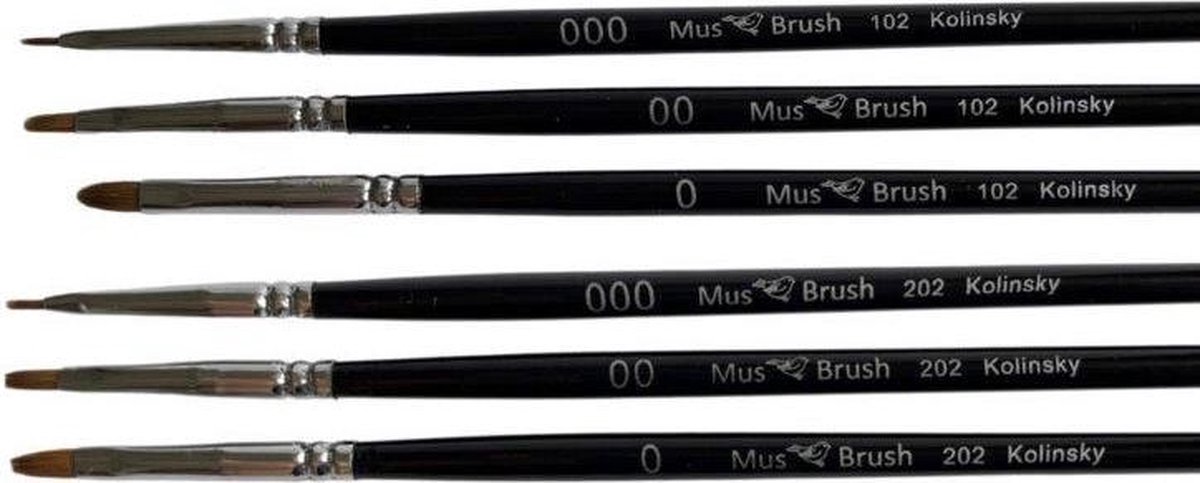 MusBrush Serie 102 & 202 - 6 delig - Kolinsky - Penselenset