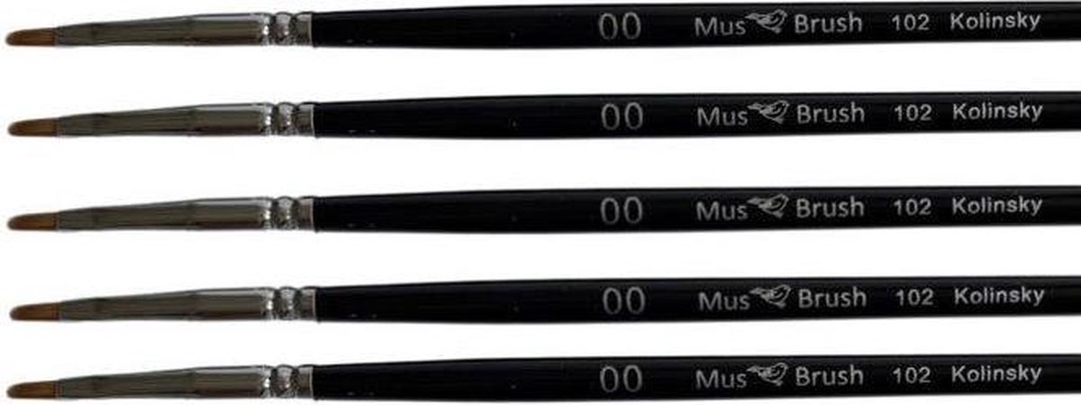 MusBrush Serie 102 - 5x Nr 00  - Kattentong - Kolinsky - Penselenset