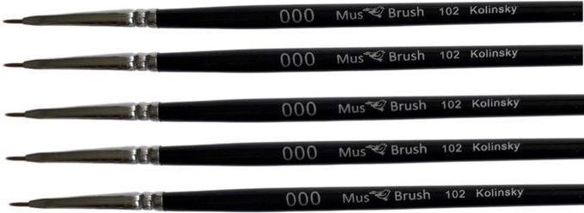 MusBrush Serie 102 - 5x Nr 000  - Kattentong - Kolinsky - Penselenset