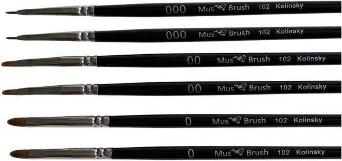 MusBrush Serie 102 - 6 delig - Kattentong - Kolinsky - Penselenset