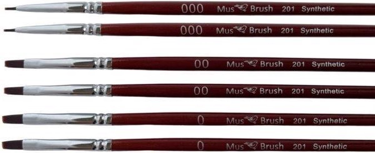 MusBrush Serie 201 - 6 delig - Plat - Schilderpenseel - Penselenset