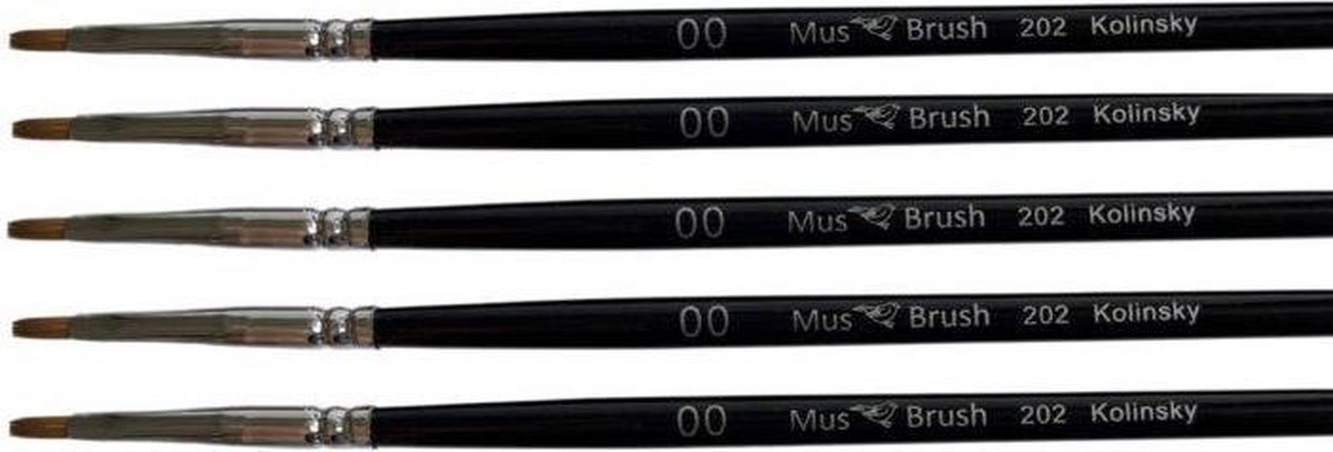 MusBrush Serie 202 - 5x Nr 00 - Plat - Kolinsky - Penselenset