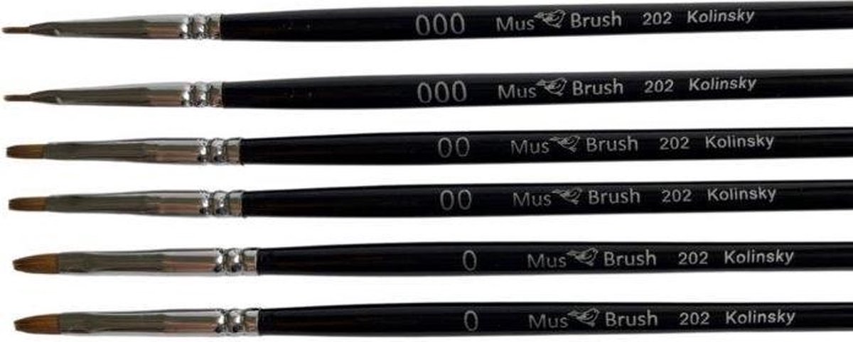 MusBrush Serie 202 - 6 delig - Plat - Kolinsky - Penselenset