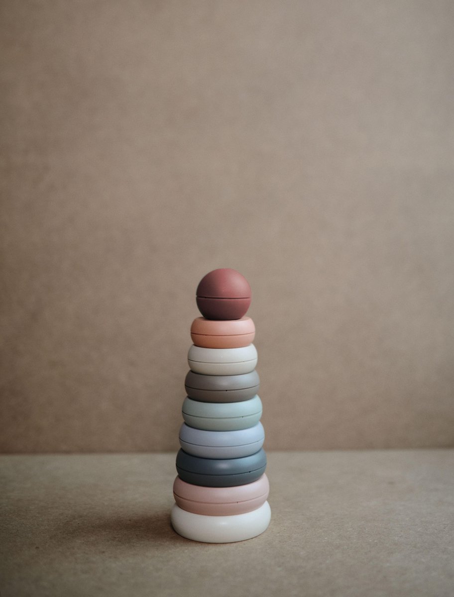 Mushie Stacking Tower Original - Stapelring toren Pastel - Speelgoed - Stapeltoren - Stapelringen