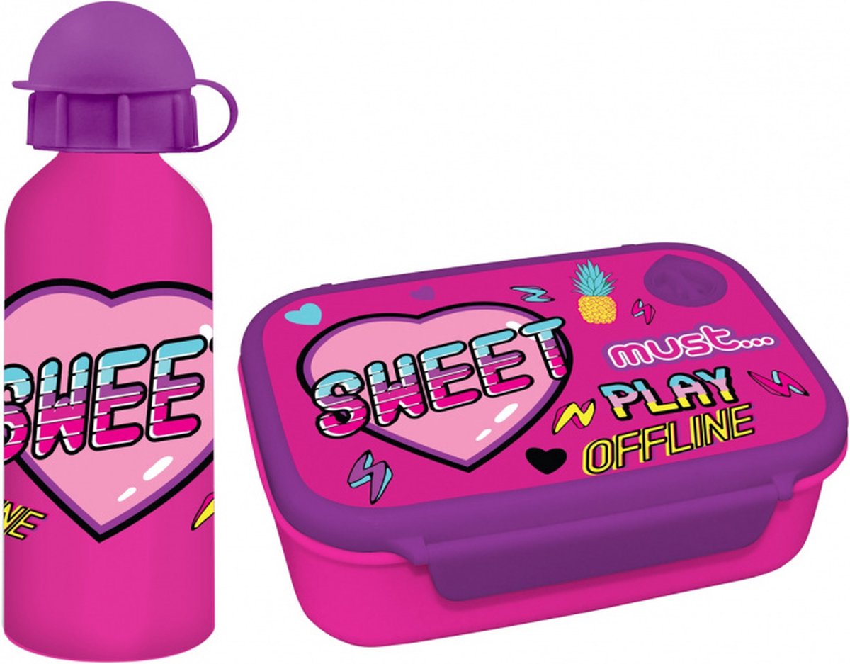 ApolloX lunchset Sweet meisjes aluminium paars/roze 2-delig