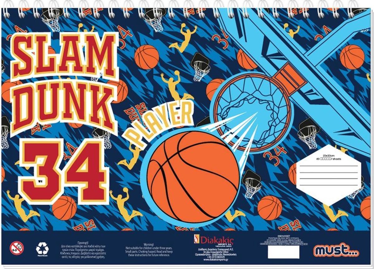 Must Kleur- En Schilderblok Slam Dunk 23 X 33 Cm Blauw/oranje