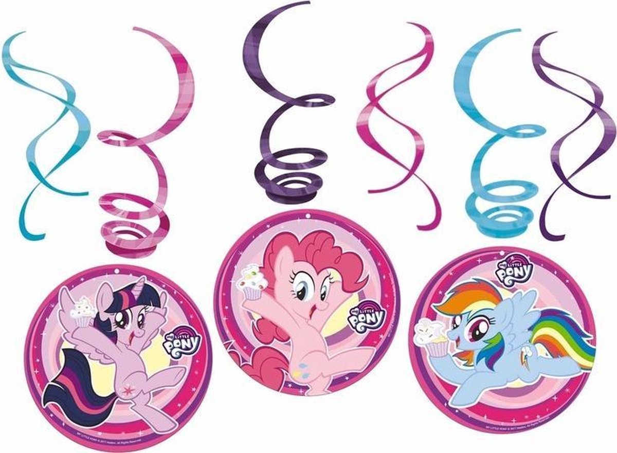 24x stuks My Little Pony thema rotorspiralen 50 cm - Hangdecoraties - Kinder thema verjaardag feestartikelen