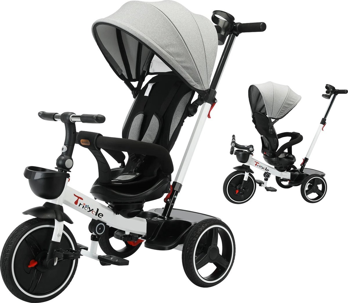 Mygroot - 6 in 1   - Kinderwagen -   Fiets met Duwstang - 360 Graden Rotatie - Buggy - Fiets - Kinderzitje - Draaibaar Zitje - Met 3-Punts Gordel - 6 maanden tot 5 jaar