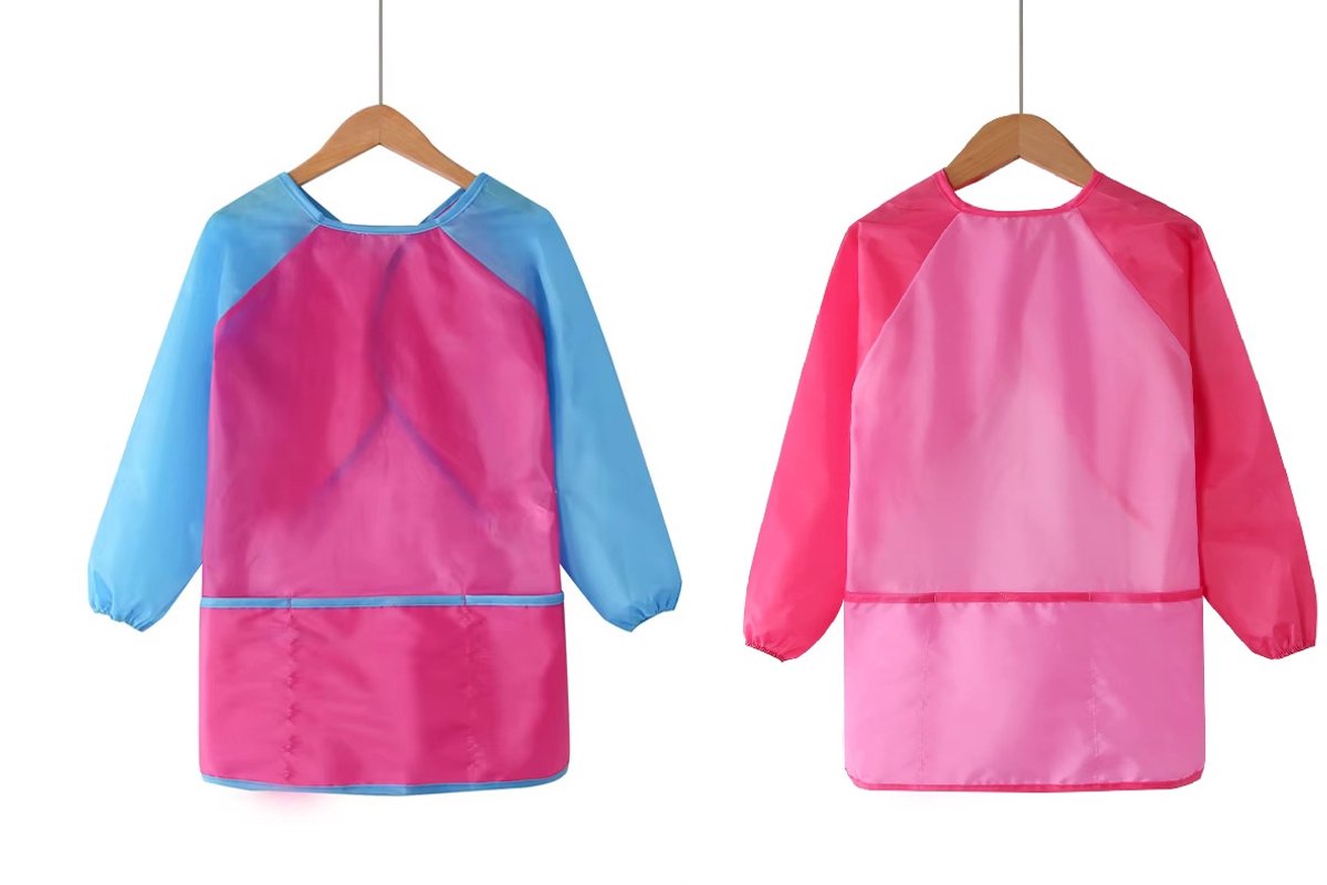 2 Stuks - Waterdichte knutselschort -   - kinderen 4-7 jaar – Roze Blauw – Verfschort met voorvakjes voor knutselbenodigdheden