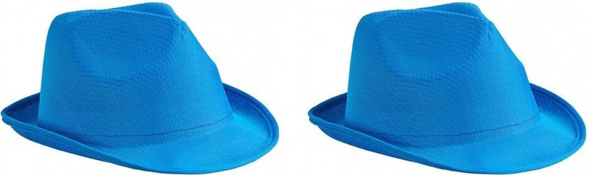 2x stuks trilby feesthoedje blauw voor volwassenen - Carnaval party verkleed hoeden