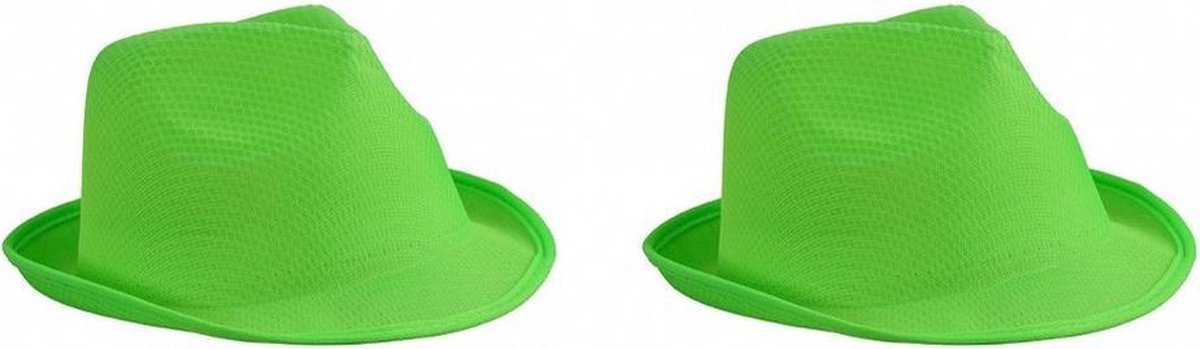 2x stuks trilby feesthoedje lime groen voor volwassenen - Carnaval party verkleed hoeden