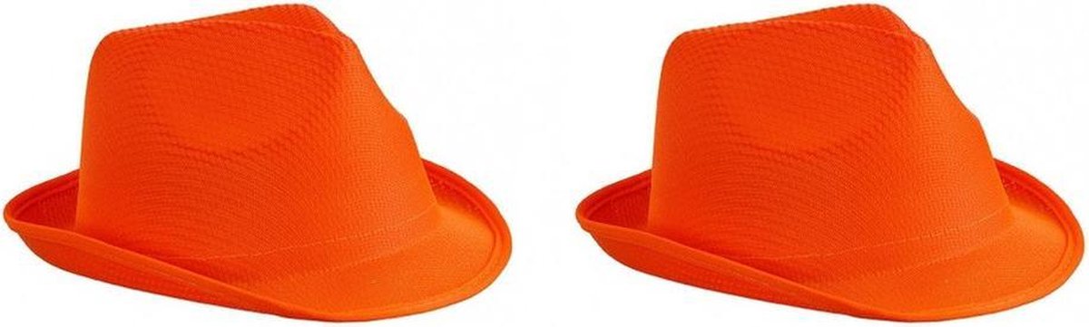 2x stuks trilby feesthoedje oranje voor volwassenen - Carnaval party verkleed hoeden