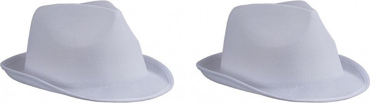 2x stuks trilby feesthoedje wit voor volwassenen - Carnaval party verkleed hoeden