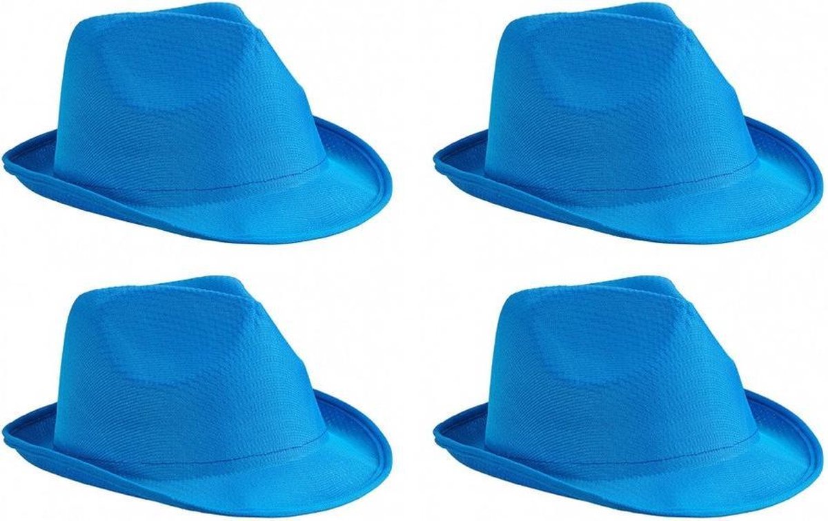 4x stuks trilby feesthoedje blauw voor volwassenen - Carnaval party verkleed hoeden