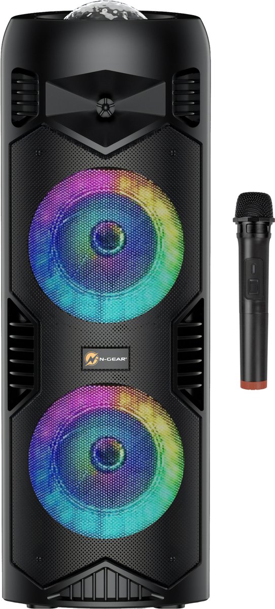  LGP5150 - Draadloze Bluetooth Party Speaker - Karaoke Set - 1 Microfoon - Discoverlichting - Stealth Black