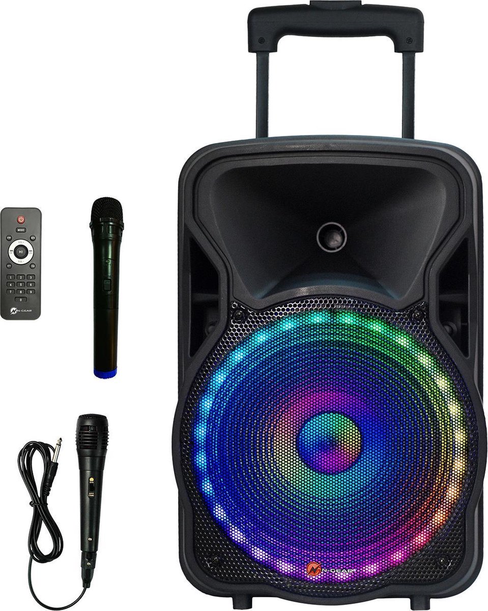  The Flash 1205 - Bluetooth Speaker - Karaoke Set - Party Box met 2 Microfoons - Zwart